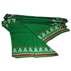 Green Woven Christmas Napkins Set Of 6 White Red Pine Trees Holidays Table Decor